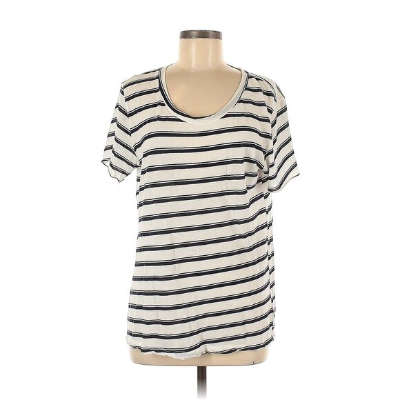 A.L.C. Short Sleeve Tee Size Medium Navy Blue and White Stripe Cutout Back Sz M - Picture 7 of 7